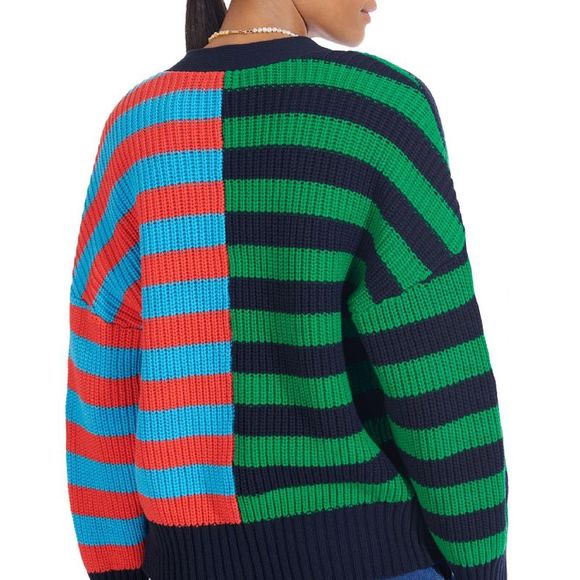 STAUD Womens Essex Black Ribbed Knit Striped Cardigan Sweater Shirt NWT - Picture 2 of 2